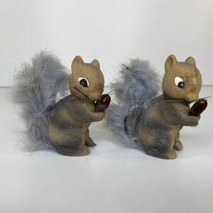 2‎ Vintage Flocked Squirrel Figurines Japan Fluffy Real Fur Tail